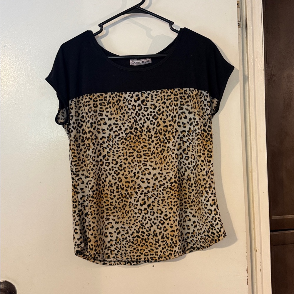Carol Rose Black and Leopard Print Blouse